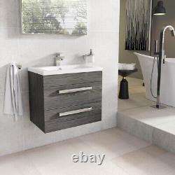 600mm Dark Wood Newton Vanity Unit Ceramic Sink Mur De Salle De Bains Hung Meubles