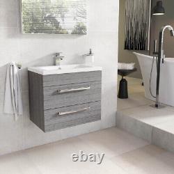 600mm Grey Wood Newton Vanity Unit Ceramic Sink Mur De Salle De Bain Hung Meubles