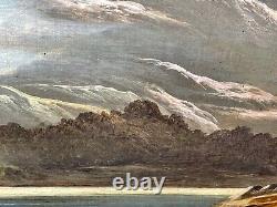 Énorme Peinture À L'huile 19ème Siècle Pays De Galles Snowdon Mountain Range Par Charles Leslie