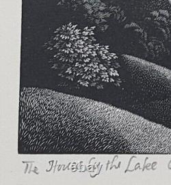 Gravure sur bois GEORGE MACKLEY 'La maison au bord du lac' Signé