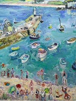 Peinture À L'huile Expressionniste St Ives Smeaton's Pier Beach Cornwall Par Linda Weir