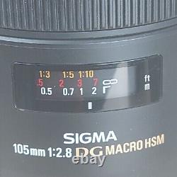 Sigma 105mm F2.8 Dg Ex Macro Os Nikon F Mount Works Ftz Excellent État