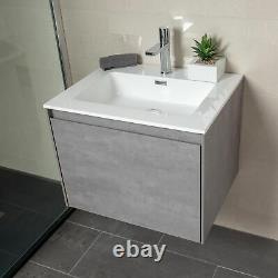 Urban Grey Salle De Bain Entreposage Mur Hung Vanity Unit White Resin Basin 60cm