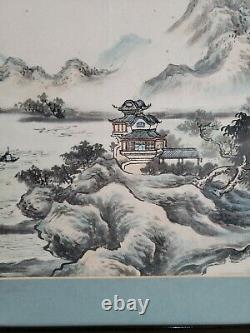 Vintage Impressionnant Paysage De Montagne Aquarelle Chinois