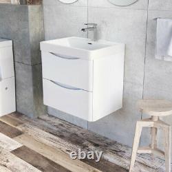 White Gloss Wall Hung Salle De Bain Vanity Unit & White Basin Laver Sink 600mm
