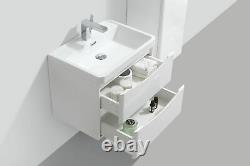 White Gloss Wall Hung Salle De Bain Vanity Unit & White Basin Laver Sink 600mm